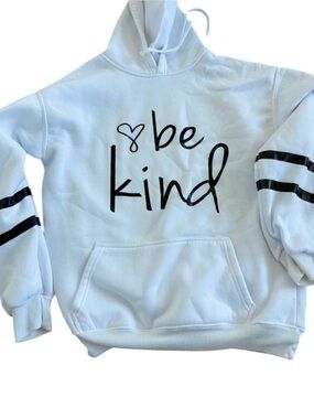 White 'Be Kind' Hoodie with Black Stripes